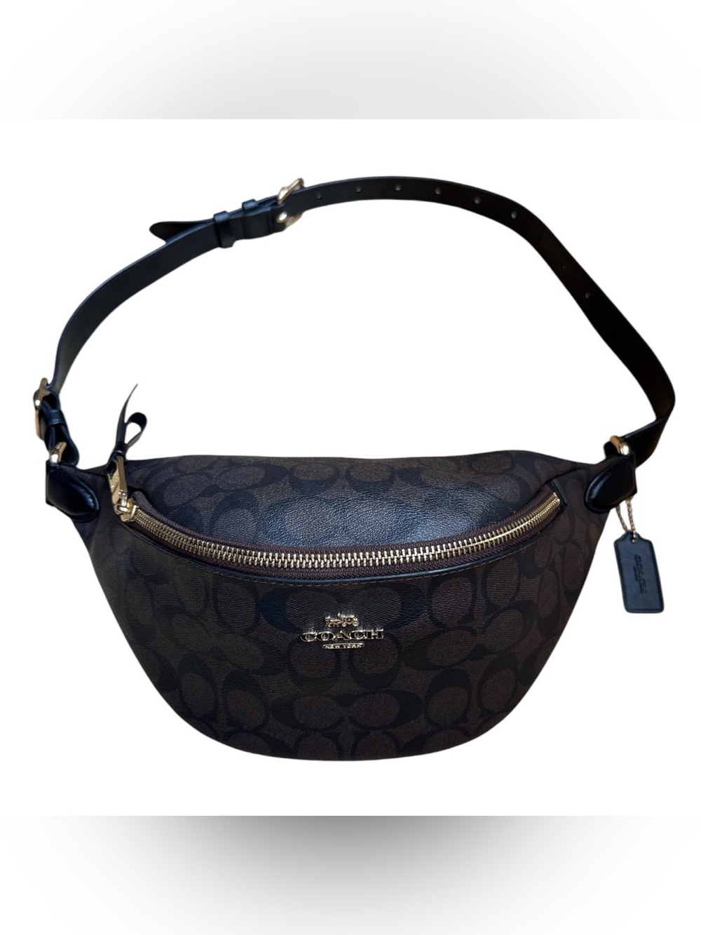 COACH Signature Coated Leather Belt Bag F48740 Featuring Gold Tone Hardware